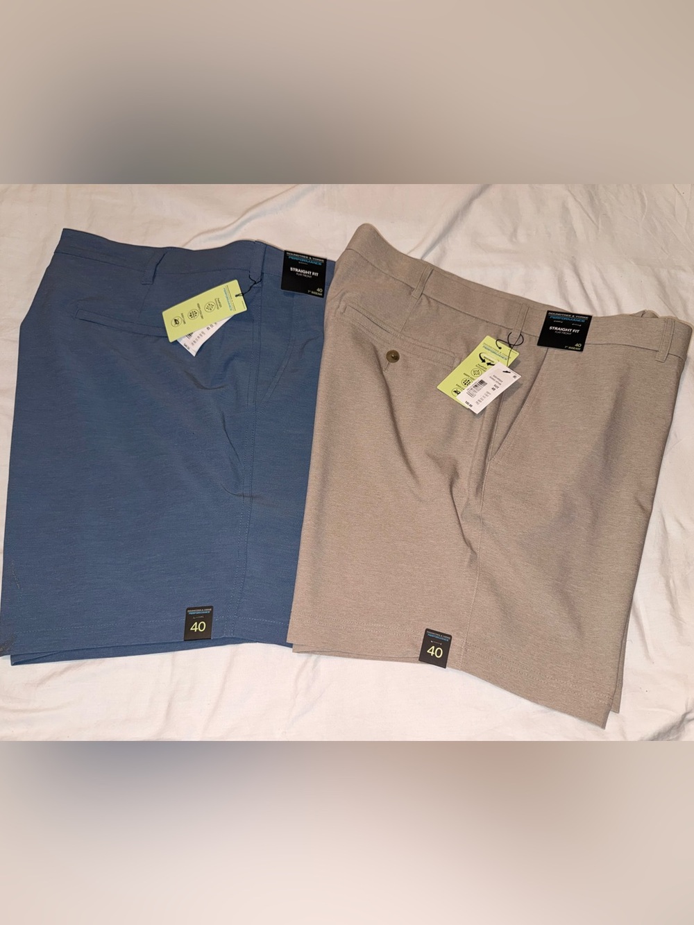 2 Pair Men's Straight Fit Performance Shorts - Blue and Khaki/Tan 40 x 7